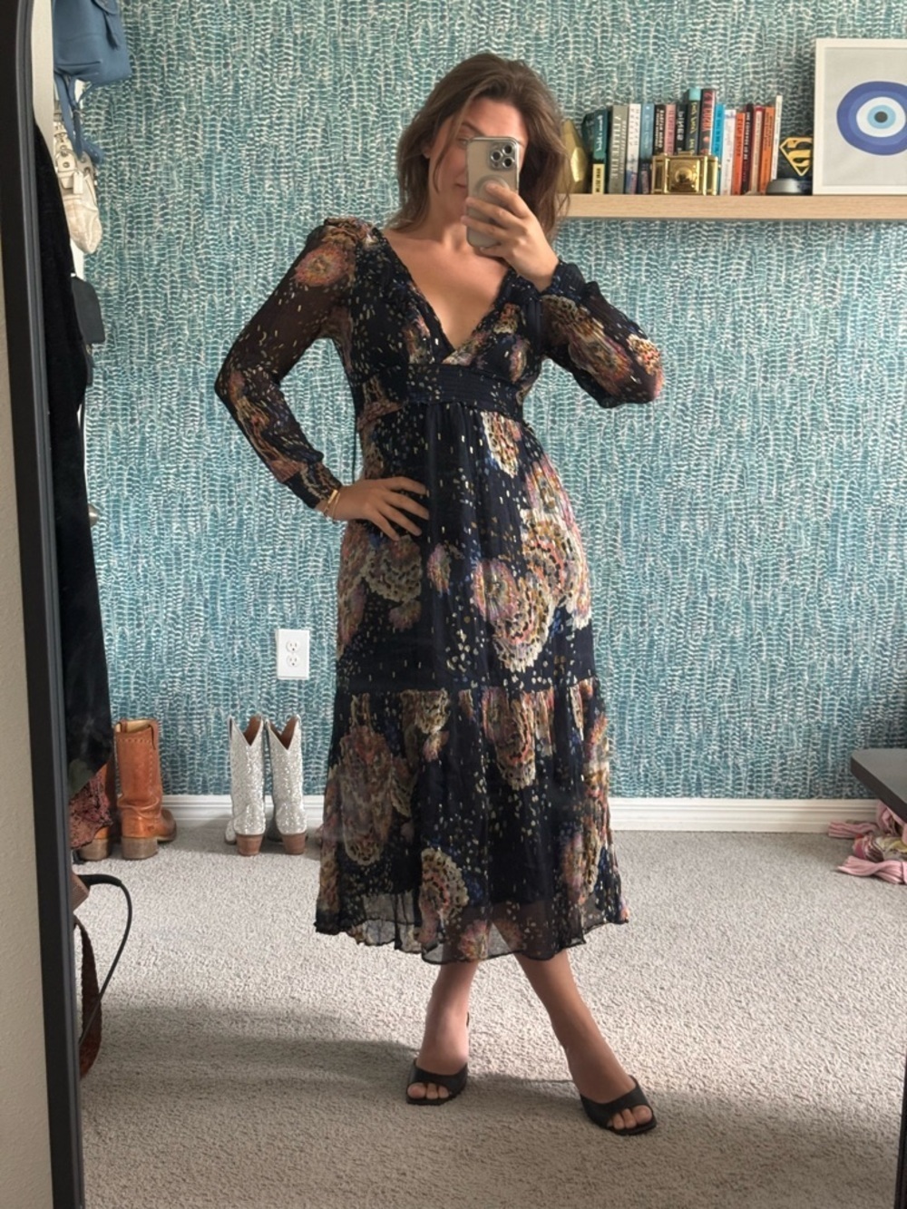 Anthropologie Smocked V-Neck Maxi Dress